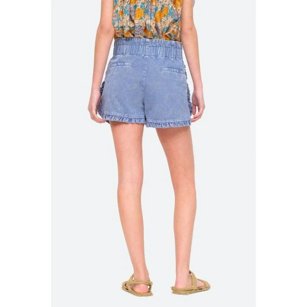 Sea New York Idun Ruffled Denim Acid Wash High Rise Shorts Women's 4 - Picture 3 of 9